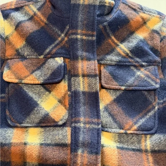 Marled Blue and Orange Plaid Bomber Jacket - Picture 2 of 7